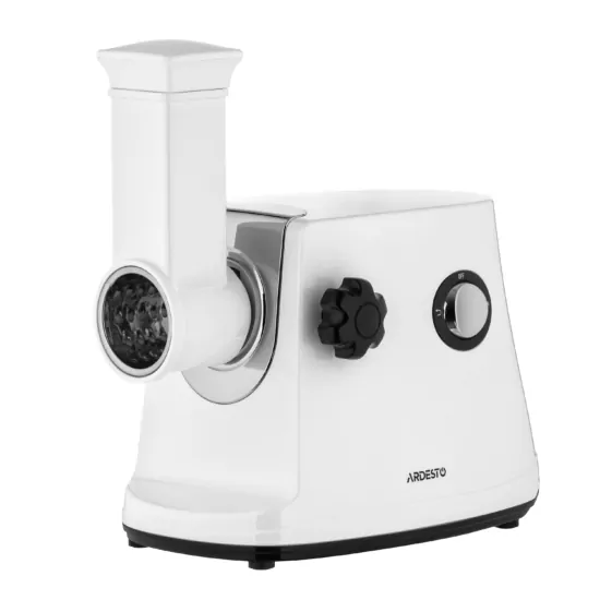 М’ясорубка Ardesto, 1600Вт, 1.6кг/хв, 3 решітки, насадка для ковбас, кеббе, 3 терки, пластик, біло-сріблястий