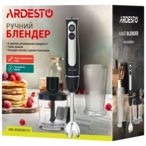 Блендер Ardesto заглибний 800Вт, 3в1, чаша-600мл, чопер-500мл, чорно-сріблястий