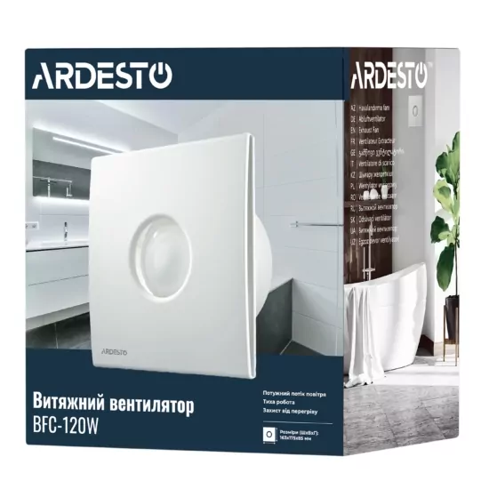 Bathroom Exhaust Fan Ardesto 20 W, 120 m3/h, 2300 rpm, 33 dB, white