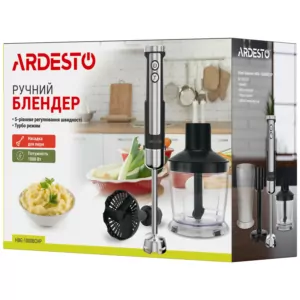 Блендер Ardesto погружной 1000Вт, 3в1, чаша-600мл, чопер-500мл, насадка для пюре, черно-серебристый