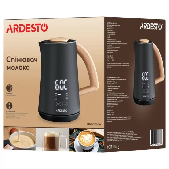 ARDESTO Milk frother&heater 500W, tank capacity-500ml, LED-display, black