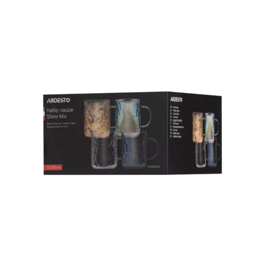 Набор чашек Ardesto Shine mix, 260мл, 4шт, боросиликатное стекло, прозрачный, золотистый, серый, перламутровый