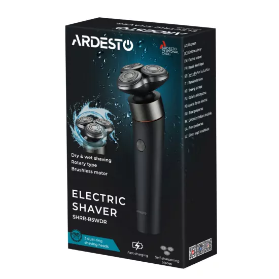 Electric shaver ARDESTO rotary, 5V, razor head-3, Li-Ion, dry+wet, black