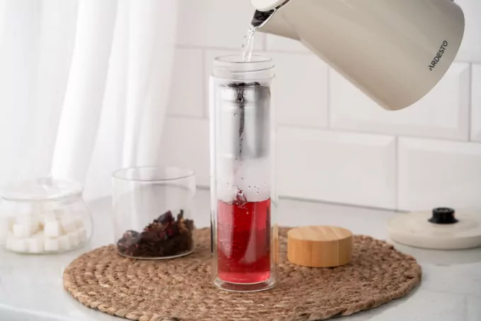 Ardesto Double wall Bottle, 450ml, borosilicate glass, bamboo
