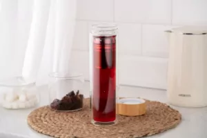 Ardesto Double wall Bottle, 450ml, borosilicate glass, bamboo