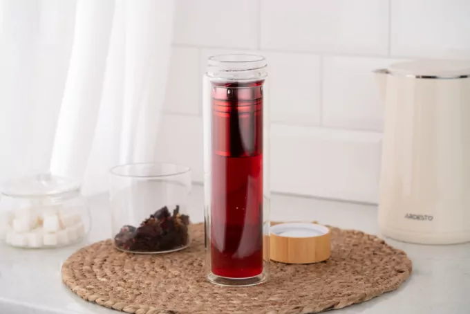 Ardesto Double wall Bottle, 450ml, borosilicate glass, bamboo