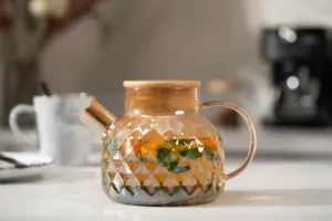 Ardesto Teapot Golden Moon Diamond, 1000ml, borosilicate glass, bamboo, golden