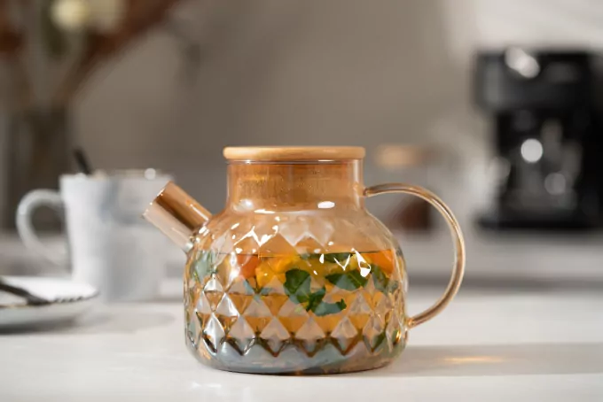 Ardesto Teapot Golden Moon Diamond, 1000ml, borosilicate glass, bamboo, golden