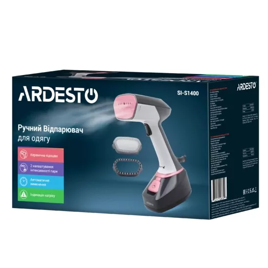 Відпарювач ARDESTO ручний SI-S1400, 1400Вт, 280мл, паровий удар, постійна пара – 22гр, керам. підошва, біло-чорний