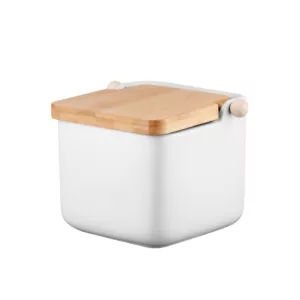 Сахарница Ardesto Midori 12х12х11см, 840мл, керамика, бамбук, белый