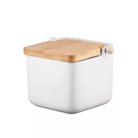 Сахарница Ardesto Midori 12х12х11см, 840мл, керамика, бамбук, белый