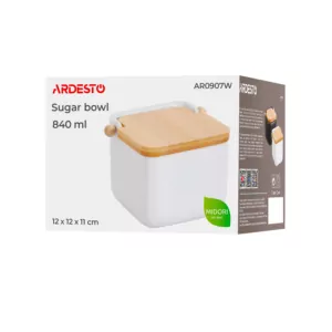 Сахарница Ardesto Midori 12х12х11см, 840мл, керамика, бамбук, белый