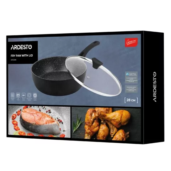 Ardesto Deep Fry pan with lid Gemini Livorno, 28cm, aluminium, black