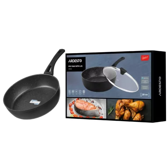 Ardesto Deep Fry pan with lid Gemini Livorno, 28cm, aluminium, black