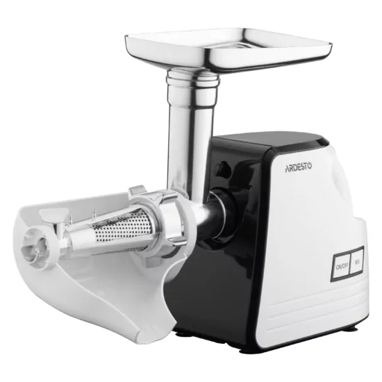 М’ясорубка Ardesto, 2300Вт, продук.-2.2кг/хв, 4 решітки + для ковб., кеббе, насадка для томатів, пластик, біло-чорний