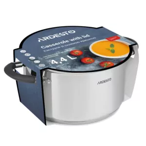 Ardesto Casserole with glass lid Gemini Salerno, 4.4l, stainless steel, silicone
