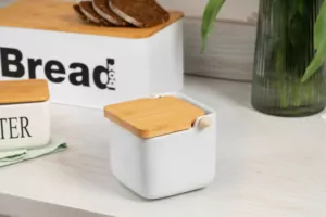 Сахарница Ardesto Midori 12х12х11см, 840мл, керамика, бамбук, белый