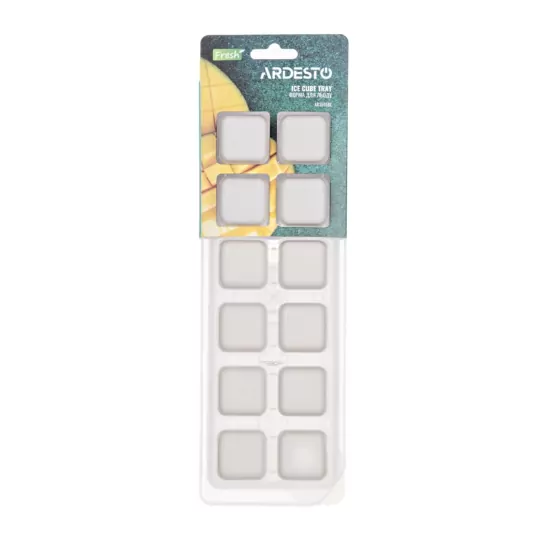 Ardesto Ice tray with lid Fresh, 26х9.5х3.5cm, silicone, plastic, beige
