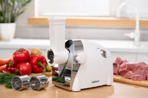 Meat grinder Ardesto, 2000W, prod.-1.9kg/min, 3 cutting plates+for sausag.plates, 3 vegetable slicer, plastik, black-silver