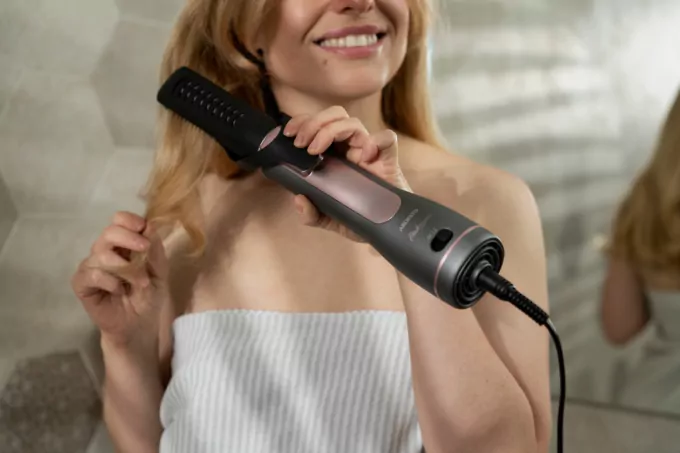 Ardesto Hair Dryer Brush Pink Touch, 1200W, 2 speeds, 2 temperature settings, ionization, LED-display, 4 attachments, gray+pink