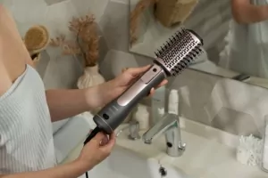 Ardesto Hair Dryer Brush Pink Touch, 1200W, 2 speeds, 2 temperature settings, ionization, LED-display, 4 attachments, gray+pink