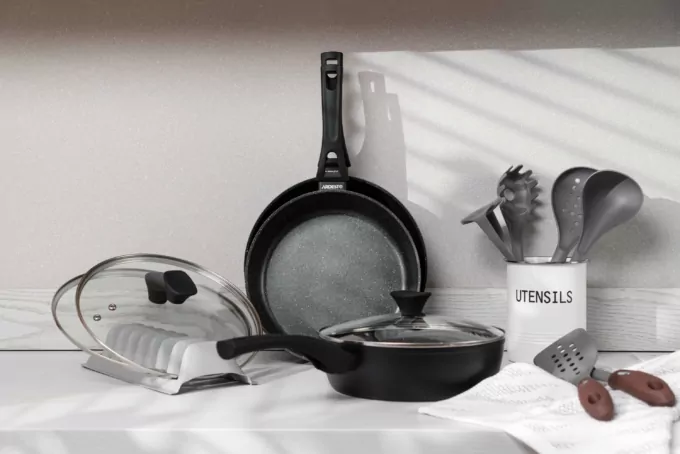 Ardesto Deep Fry pan with lid Gemini Livorno, 28cm, aluminium, black