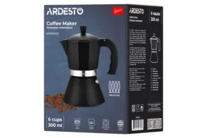 ARDESTO Гейзерная кофеварка Gemini Trento, 0.3л, 6 чашек, алюминий, чёрний