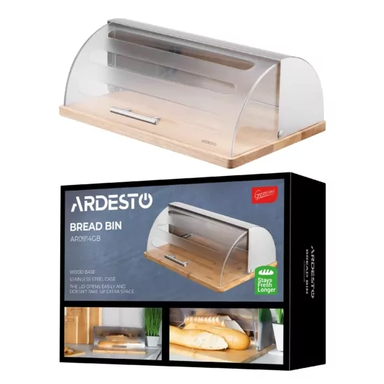 Хлебница Ardesto Gemini 39х27х15см, дерево, пластик, нержавіюча сталь