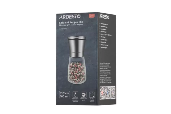 Ardesto Salt and Pepper Mill Gemini, 180ml, glass, stainless steel, transparent