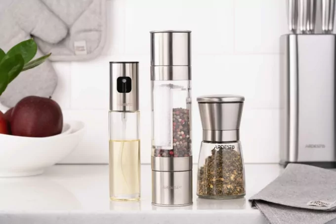 Ardesto Salt and Pepper Mill Gemini, 180ml, glass, stainless steel, transparent