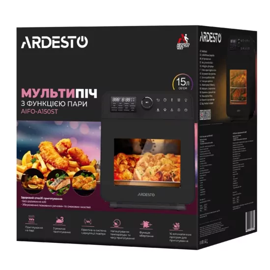 Ardesto air fryer, 2250W, bowl-15l, touch control, 40-220°C, metal/plastic, white-black