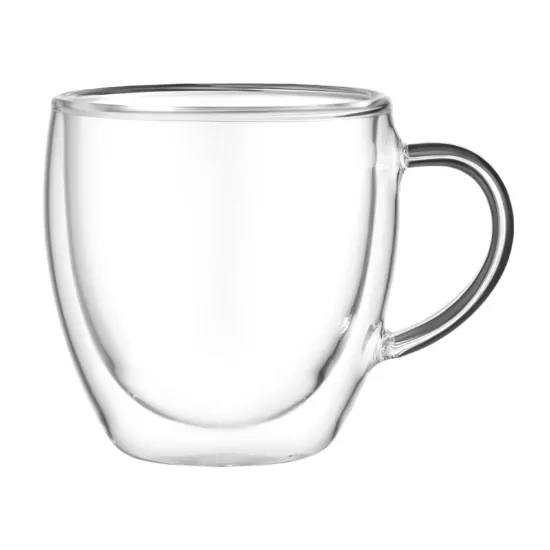 Ardesto Double wall mug set with handle, 180ml, 2pcs, borosilicate glass, transparent