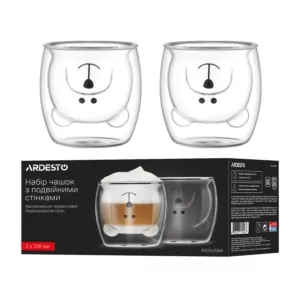 Ardesto Double wall mug set Animals, 250ml, 2pcs, borosilicate glass, transparent