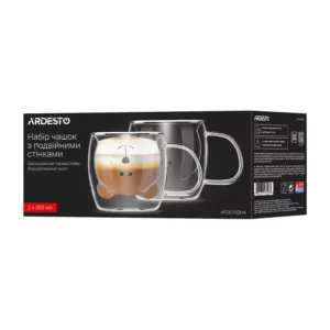 Набір чашок з ручками і подвійними стінками Ardesto Animals, 250мл, 2шт, боросилікатне скло, прозорий