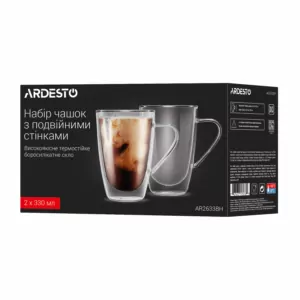 Ardesto Double wall mug set with handle, 330ml, 2pcs, borosilicate glass, transparent