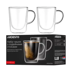Набор чашек с ручками и двойными стенками Ardesto, 350мл, 2шт, боросиликатное стекло, прозрачный