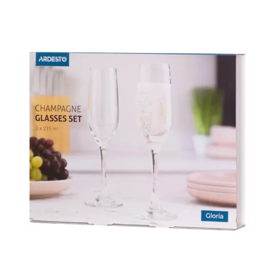 Champagne glasses set ARDESTO Gloria, 215ml, 3pcs, glass, transparent