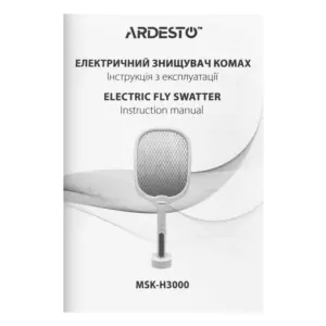 ARDESTO Електричний знищувач комах, сітка 3000 В, акум. 1200 мА•год, USB micro-B/USB-A, білий