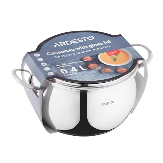 Каструля зі скляною кришкою Ardesto Gemini Liguria, 6.4л, нержавіюча сталь