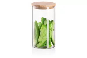 Ardesto Jar Midori, 760ml, glass, bamboo, round, transparent