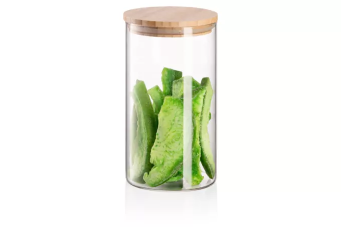 Ardesto Jar Midori, 760ml, glass, bamboo, round, transparent