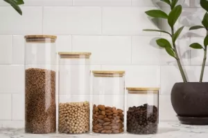 Ardesto Jar Midori, 760ml, glass, bamboo, round, transparent