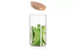 Ardesto Jar Midori, 760ml, glass, bamboo, round, transparent