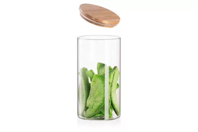 Ardesto Jar Midori, 760ml, glass, bamboo, round, transparent
