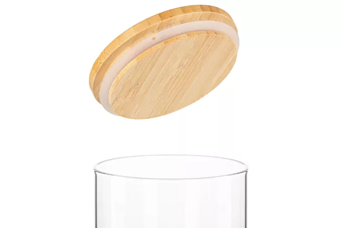 Ardesto Jar Midori, 760ml, glass, bamboo, round, transparent