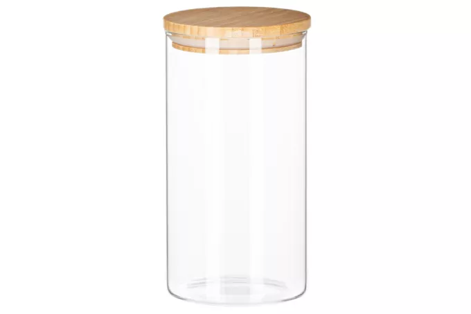 Ardesto Jar Midori, 760ml, glass, bamboo, round, transparent