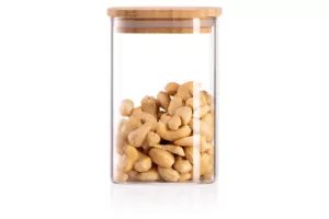 Ardesto Jar Midori, 480ml, glass, bamboo, square, transparent