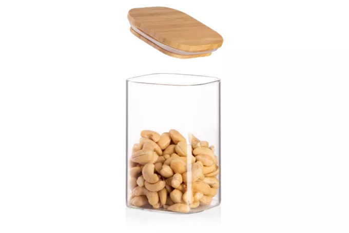 Ardesto Jar Midori, 480ml, glass, bamboo, square, transparent