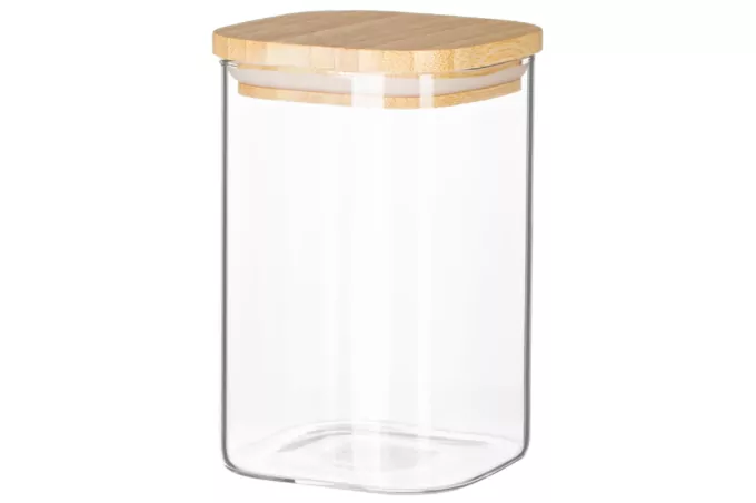 Ardesto Jar Midori, 480ml, glass, bamboo, square, transparent