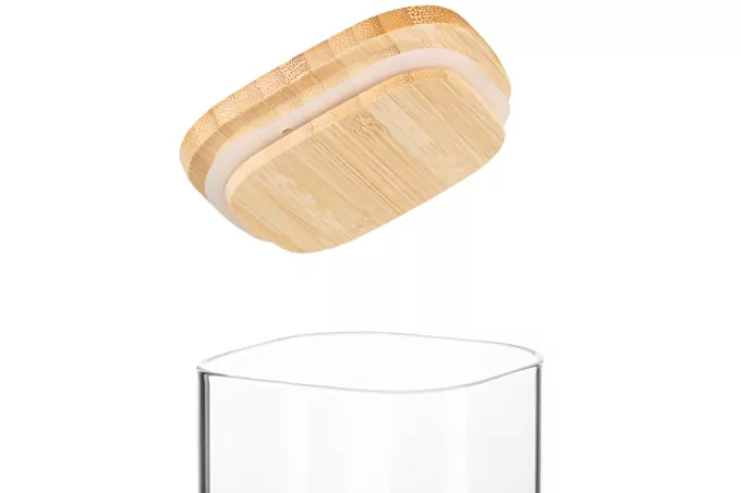 Ardesto Jar Midori, 480ml, glass, bamboo, square, transparent